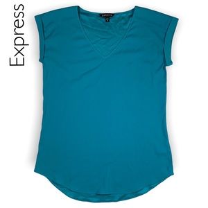 Express Turquoise V-Neck Short Sleeve Blouse Tee Size Medium